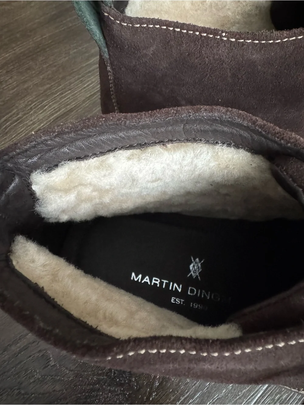 New! Martin Dingman Dark Brown Suede Chukka Boots with Shearling Collar